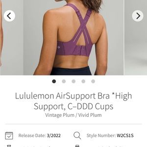 lululemon AirSupport Bra, 38C, vintage plum/vivid plum